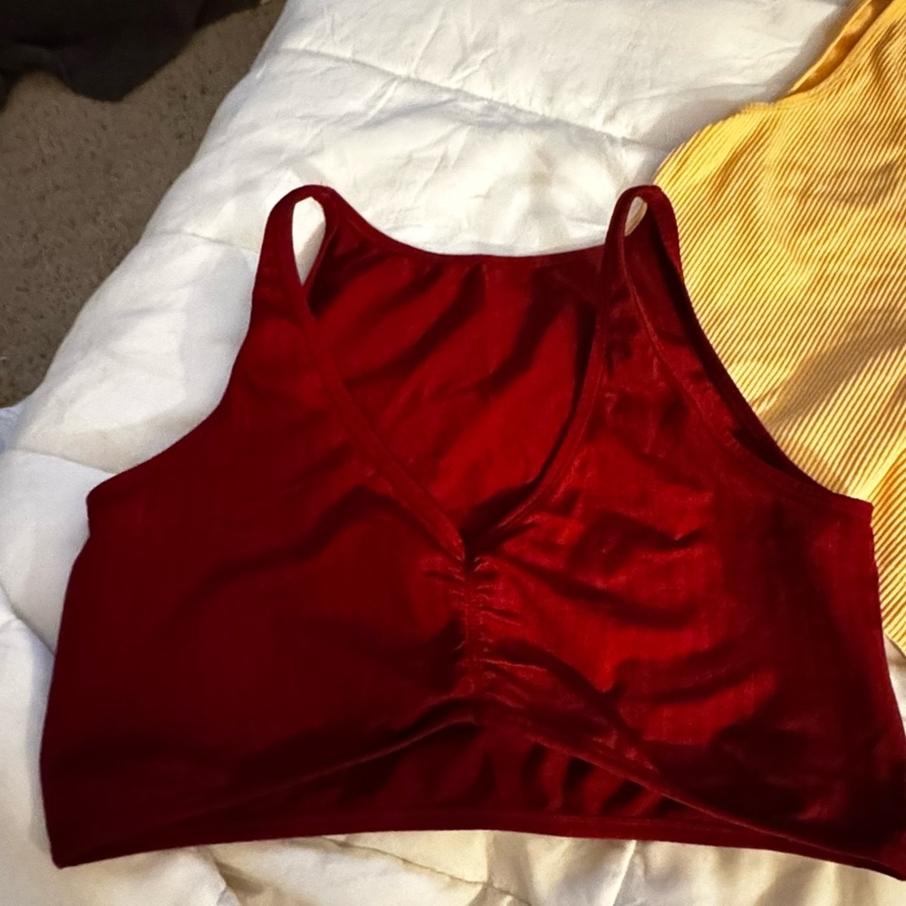 Colsie Women's  Yellow and Red Ribbed Crop Tops - Picture 3 of 8